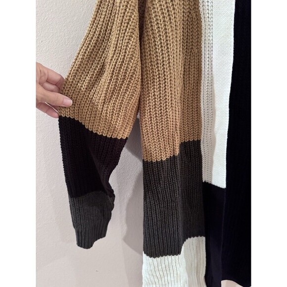 Fortune & Ivy Edwina Long Sleeve Colorblock Cardigan Size Medium Black Tan Ivory - Picture 4 of 5